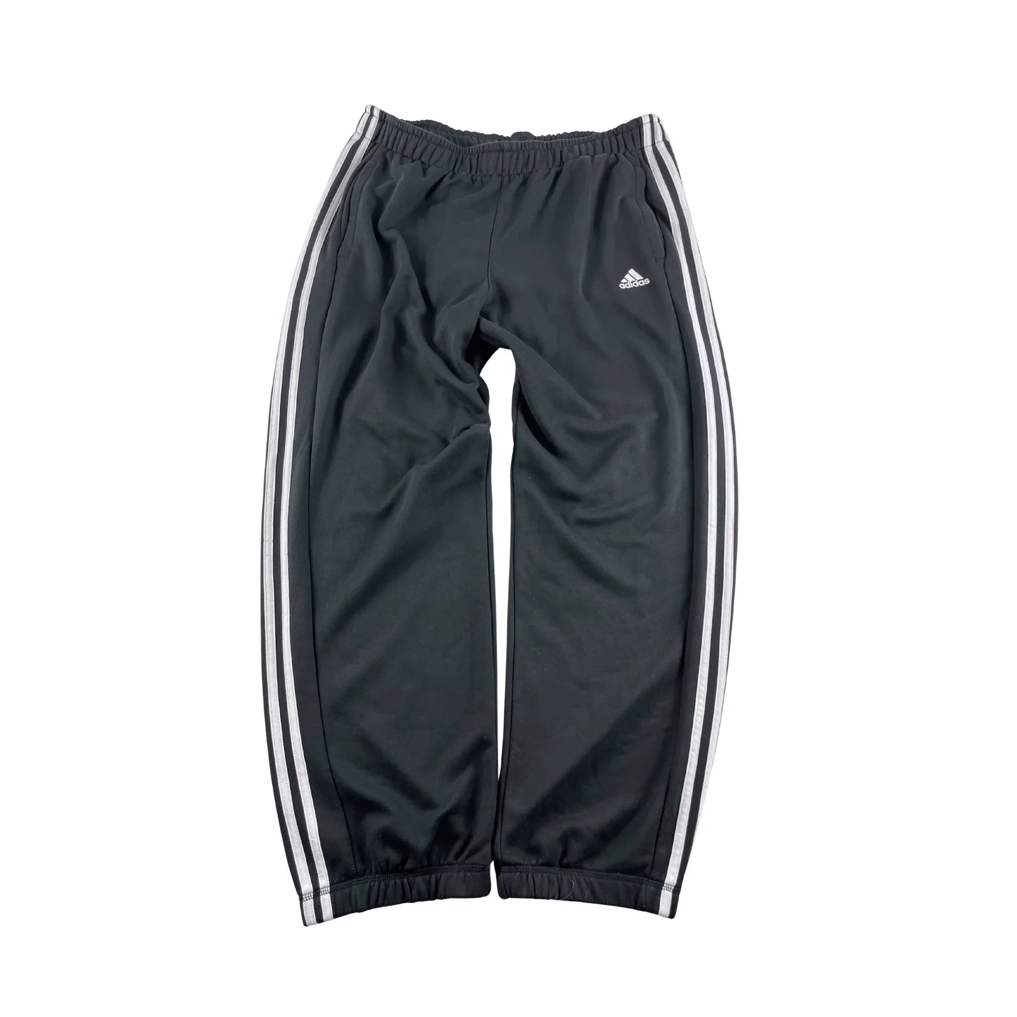 Adidas Jogginghose Vintage baggy weisse steifen schwarze Trainingshose mit elastischem Bund