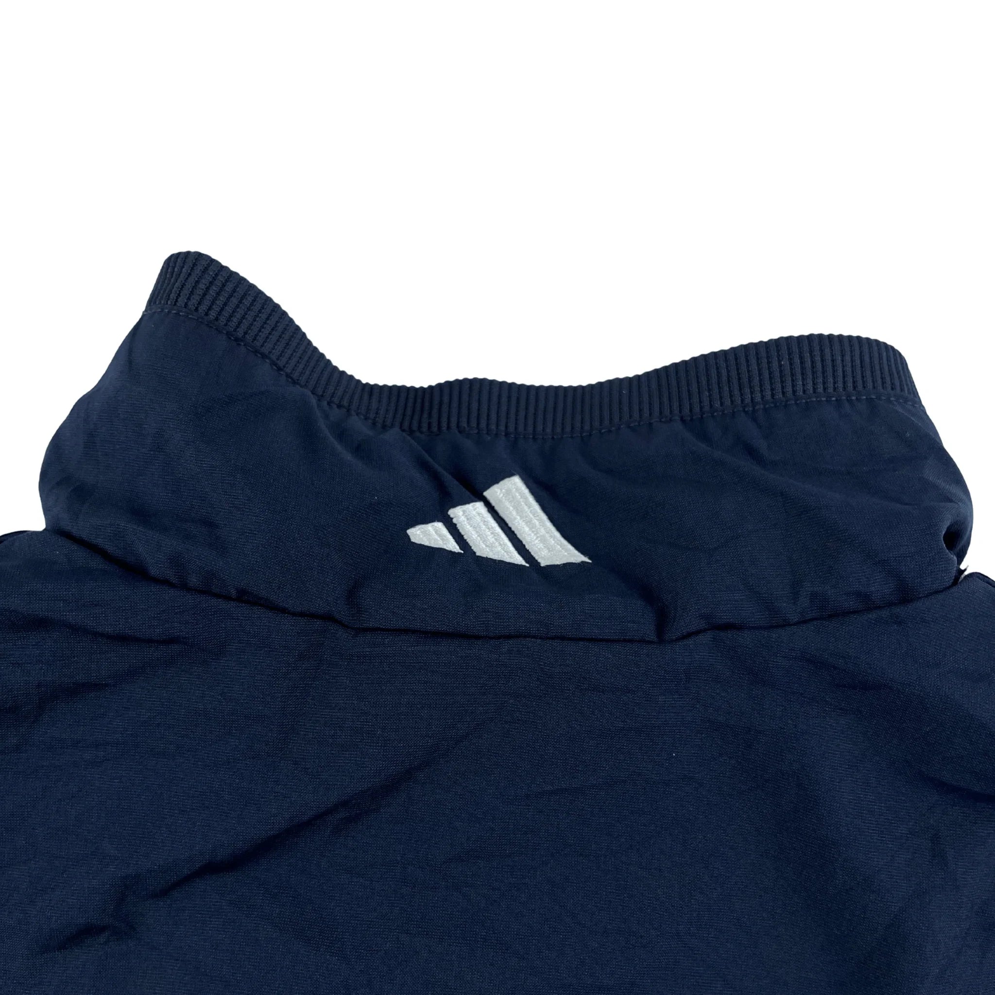 Adidas trainingsjacke vintage Jacke Blau mit hohem Kragen und gesticktem Logo am Rücken