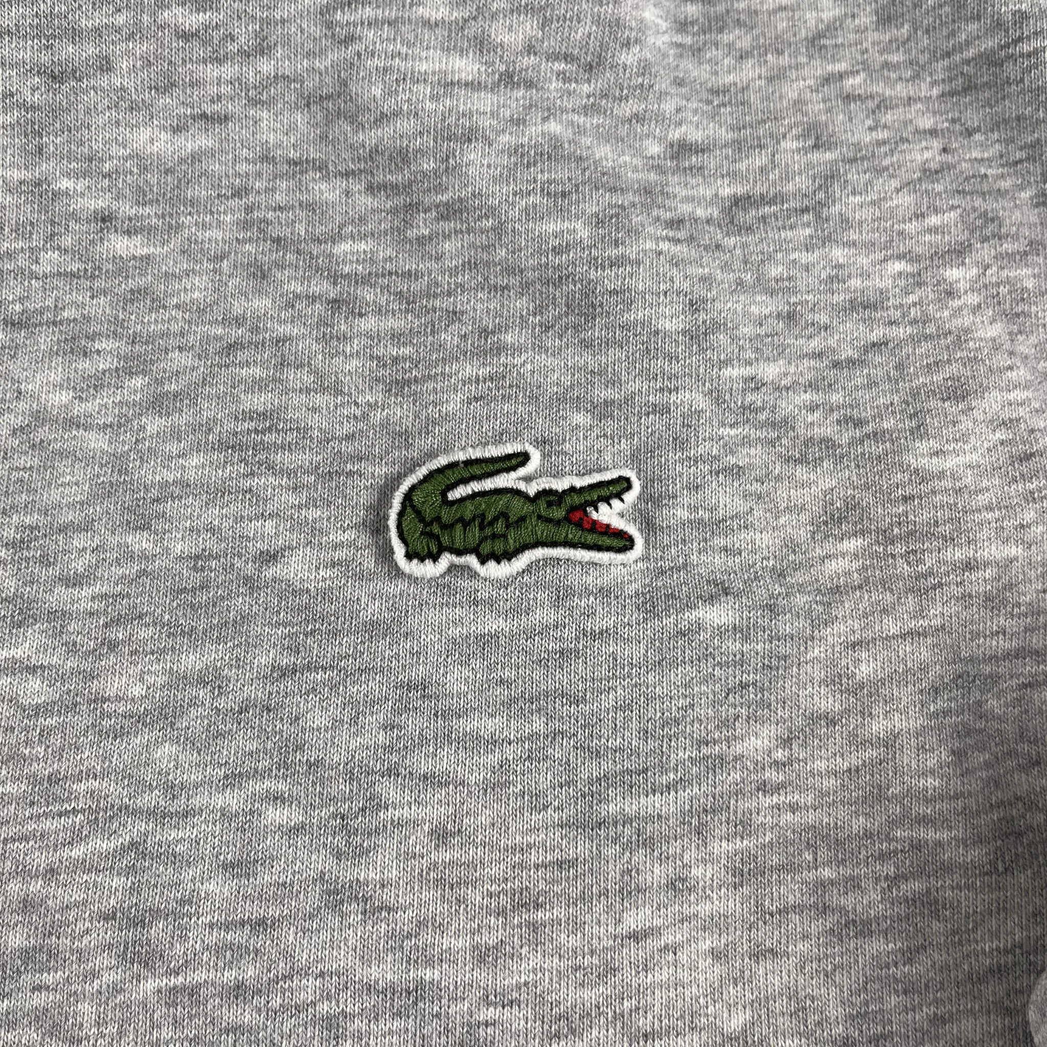 Grauer Lacoste Hoodie mit grünem Krokodil-Logo Lacoste Crewneck Pullover Vintage