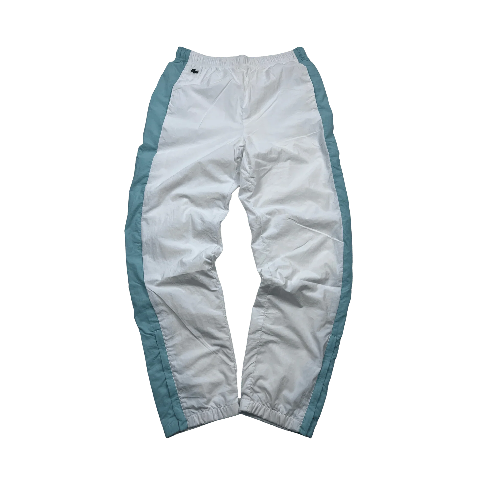 Lacoste Trackpants Vintage weiß mit blauen Seiteneinsätzen und elastischem Bund von Kickvault