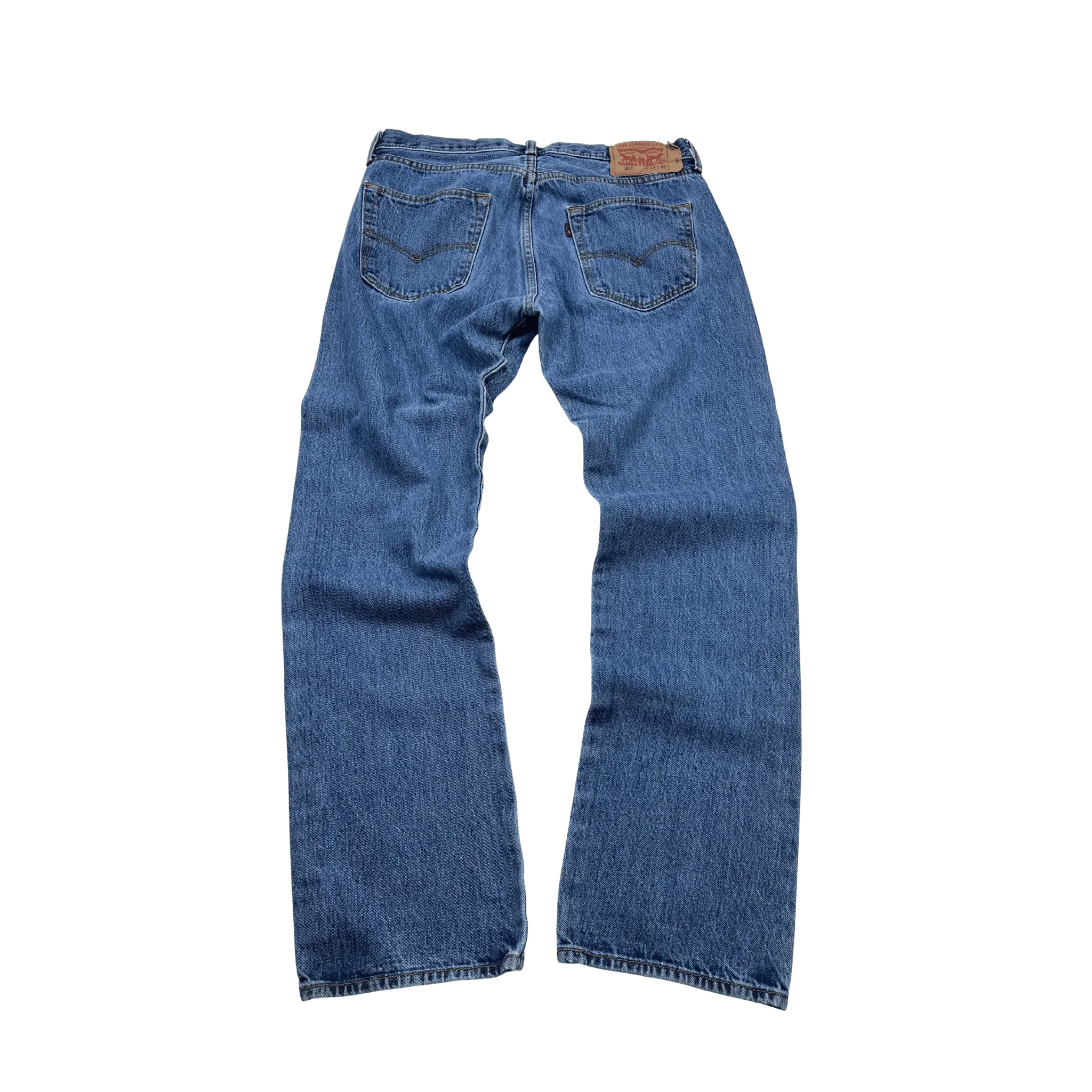 Kickvault Levi’s 501 Vintage Jeans vitnage 90‘s in blau, Rückansicht mit Taschen und Lederpatch