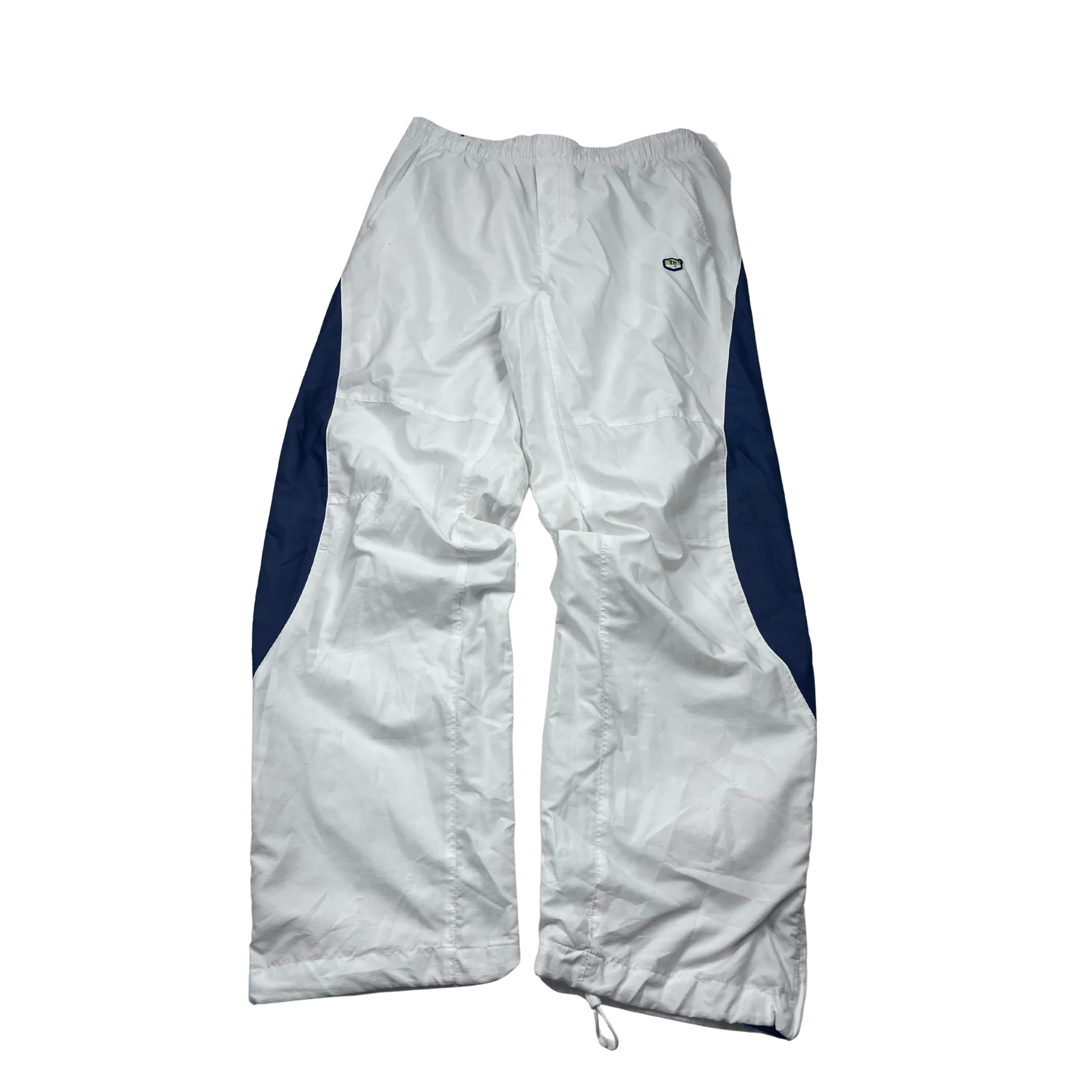 Nike TN Trackpants vintage rare baggy fit weiße Trainingshose mit blauen Seiteneinsätzen von Kickvault