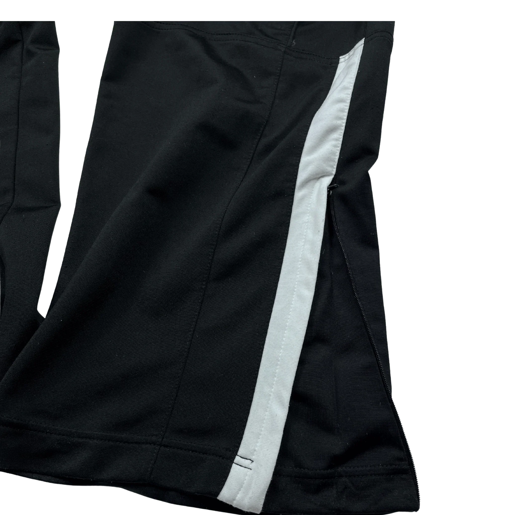 Schwarze Nike Trackpants Vintage mit weißem Seitenstreifen von Kickvault Detailansicht
