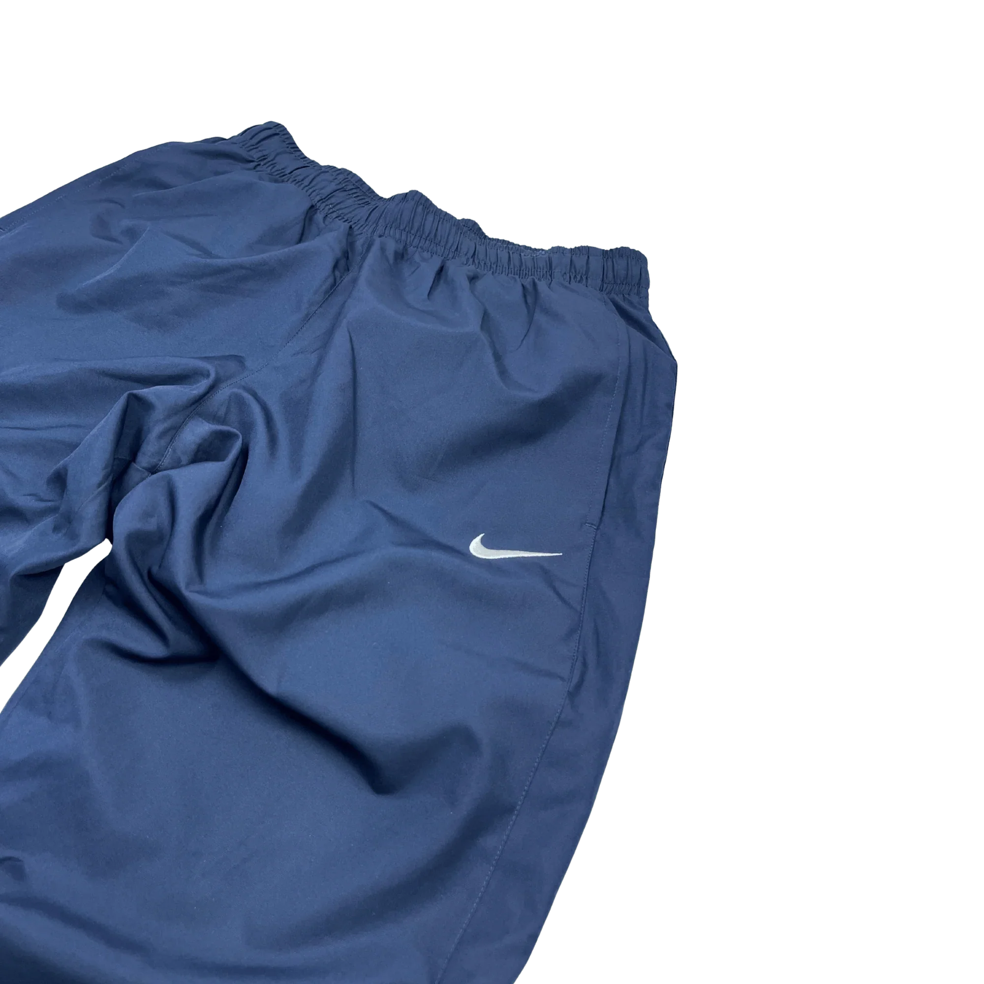 Nike Trackpants Vintage Blau Baggy Offenes Bein mit elastischem Bund und weißem Nike Logo