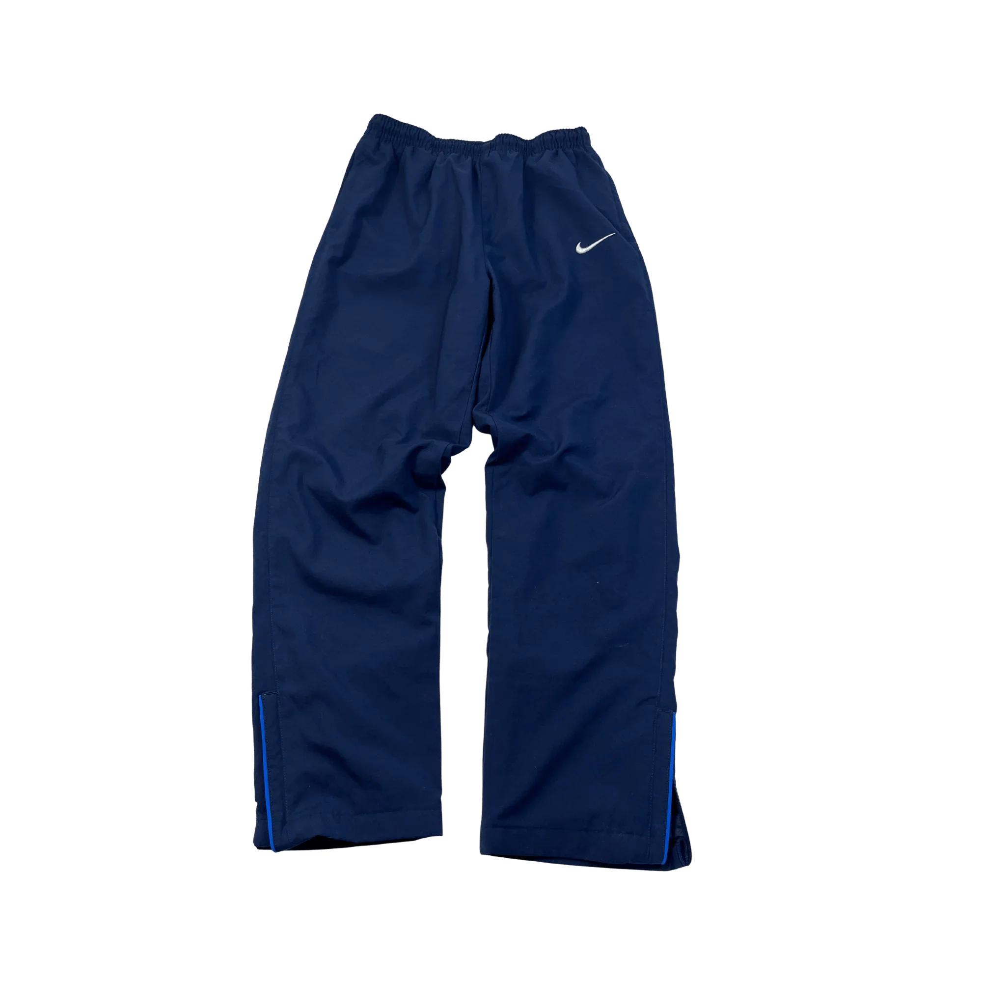 Blaue Nike Trackpants Vintage von Kickvault mit elastischem Bund und seitlichen Reißverschlüssen