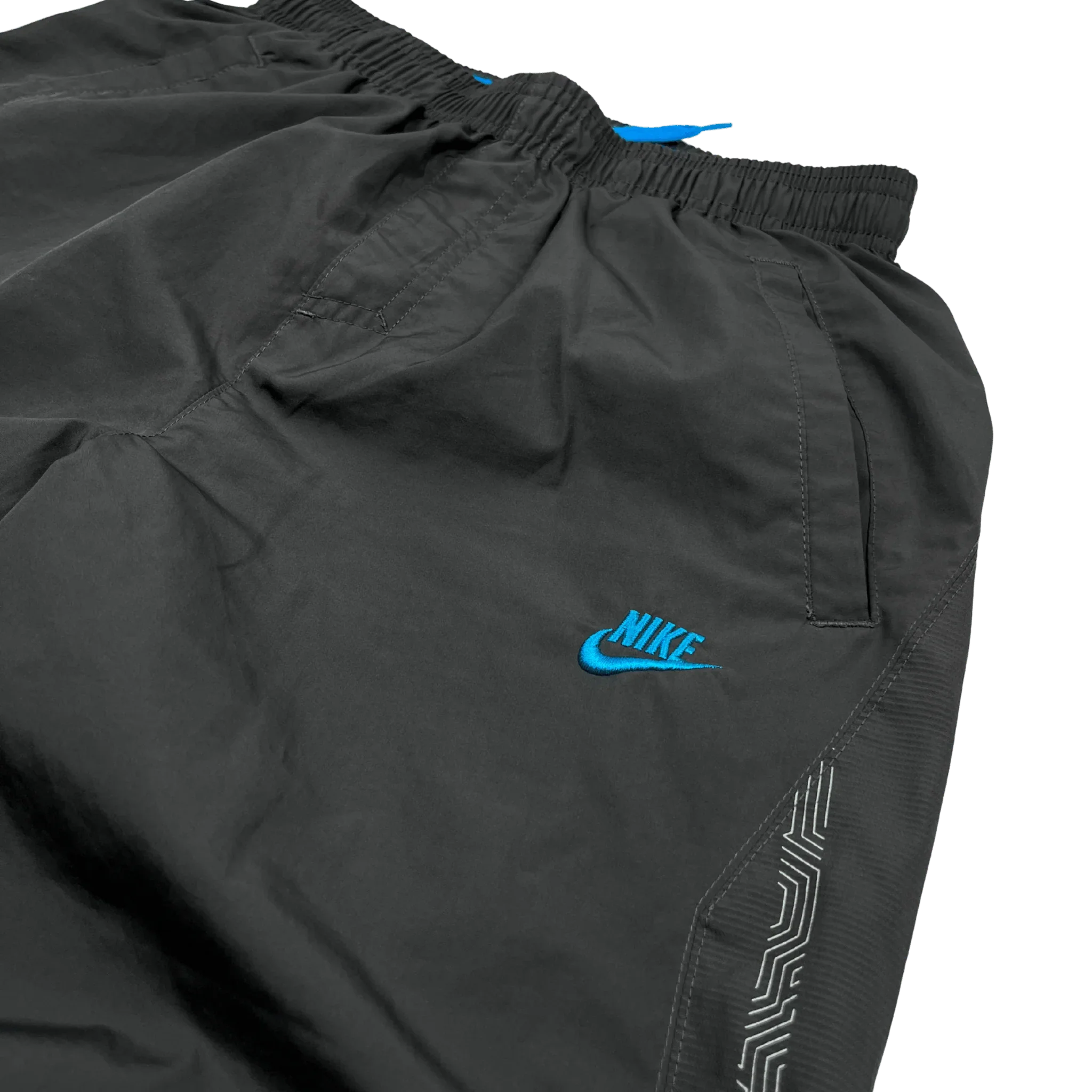 Nike Trackpants Vintage hellblauer swoosh auf schwarzer Jogginghose mit elastischem Bund
