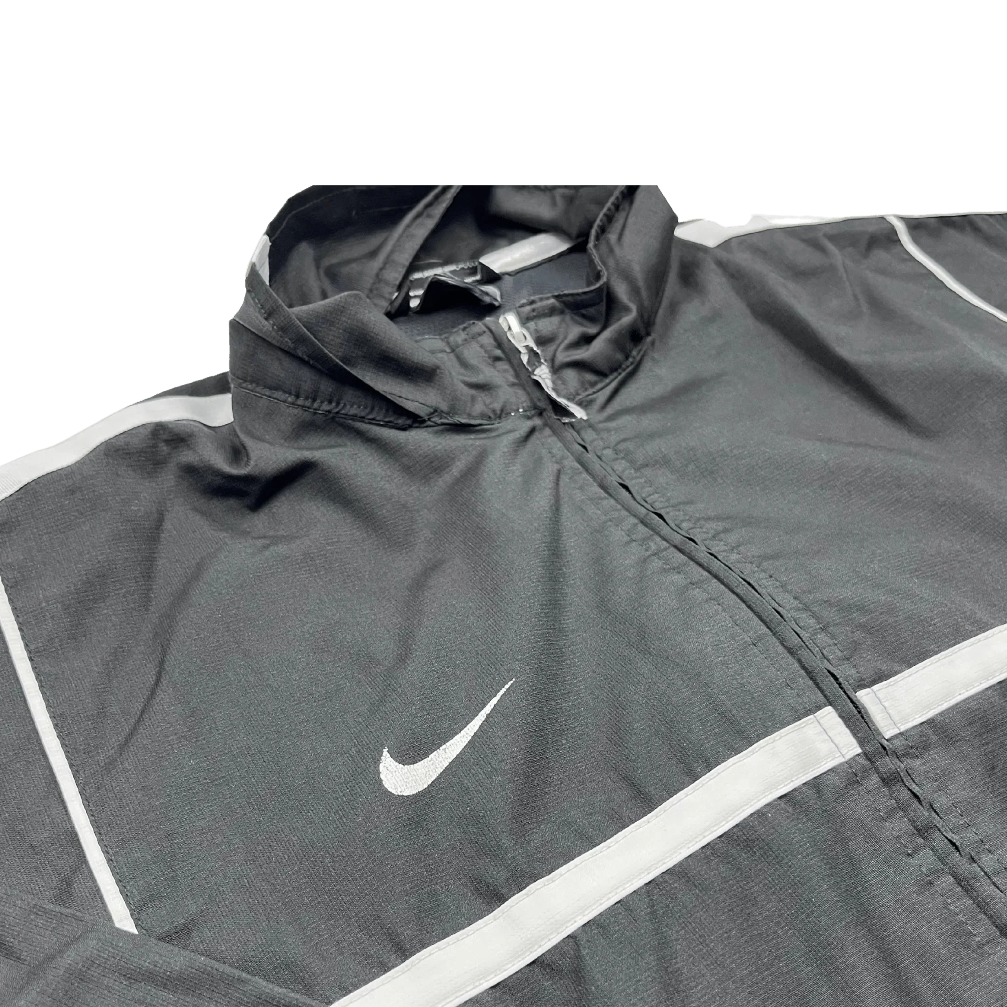 Kickvault Nike Trainingsjacke Vintage in Schwarz mit weißem Streifen und durchgehendem Reißverschluss