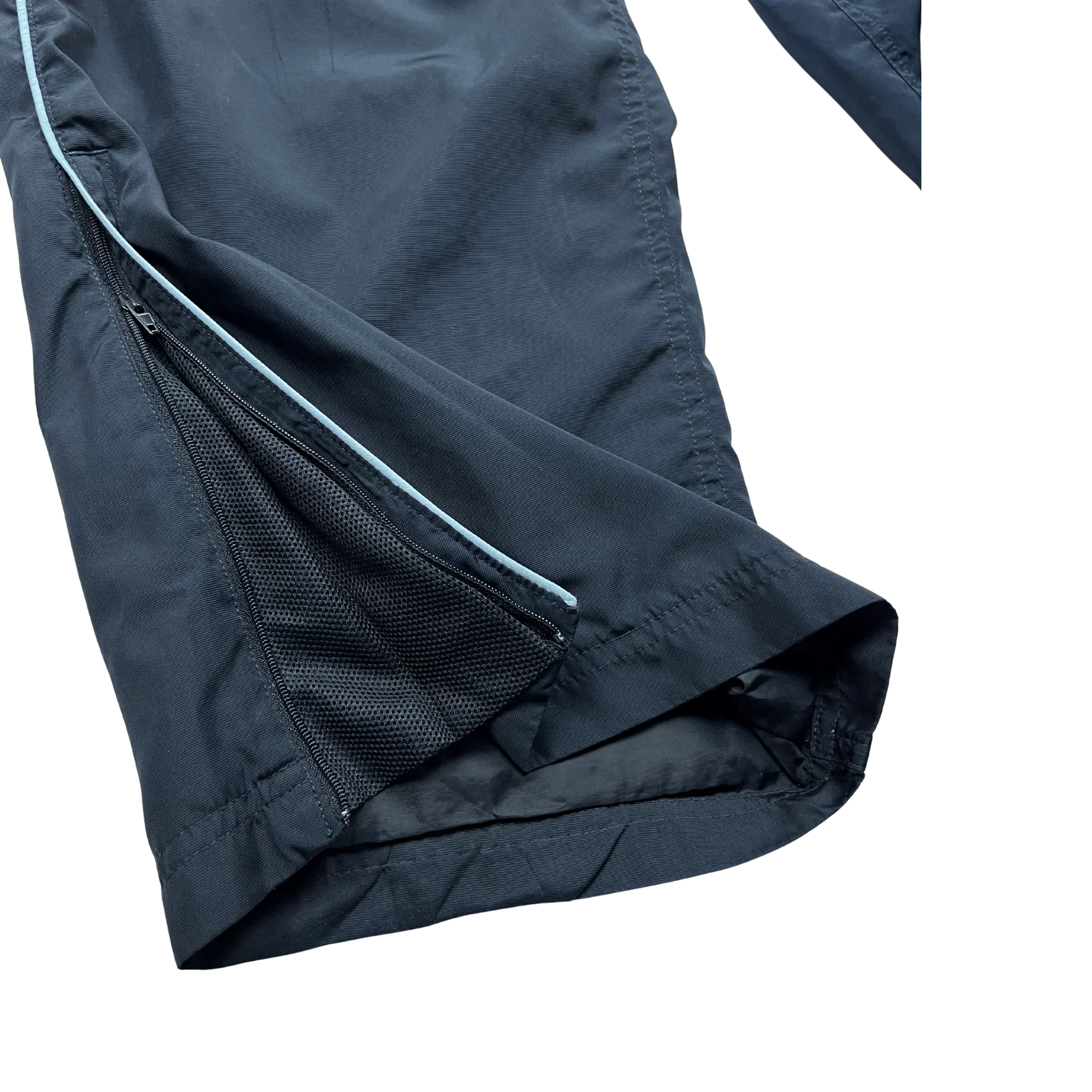 Kickvault Vintage Streetwear nike trackpants blau mit Reißverschluss und Mesh-Innenfutter am Beinabschluss