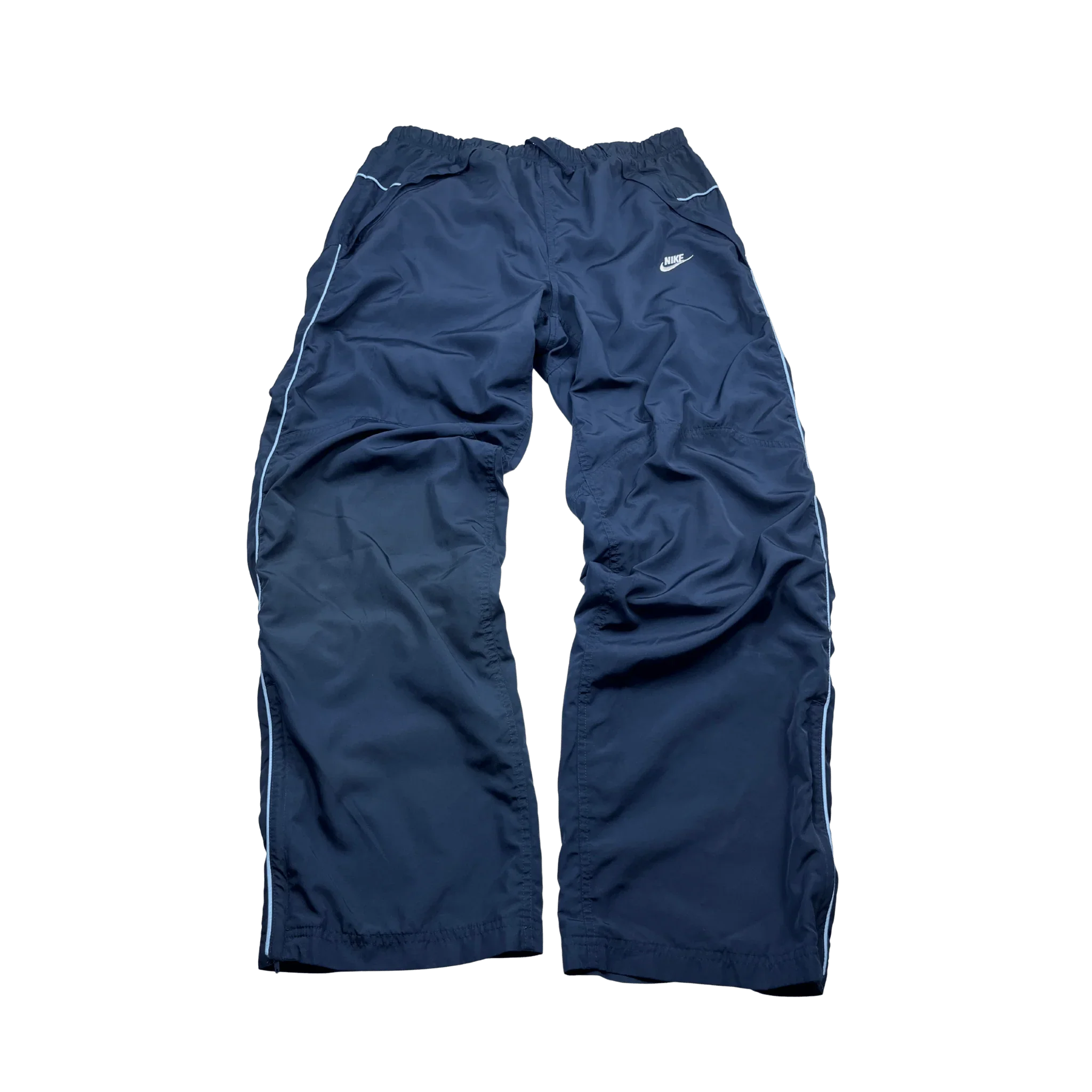 Kickvault Vintage Streetwear nike trackpants blau mit elastischem Bund und seitlichen Streifen