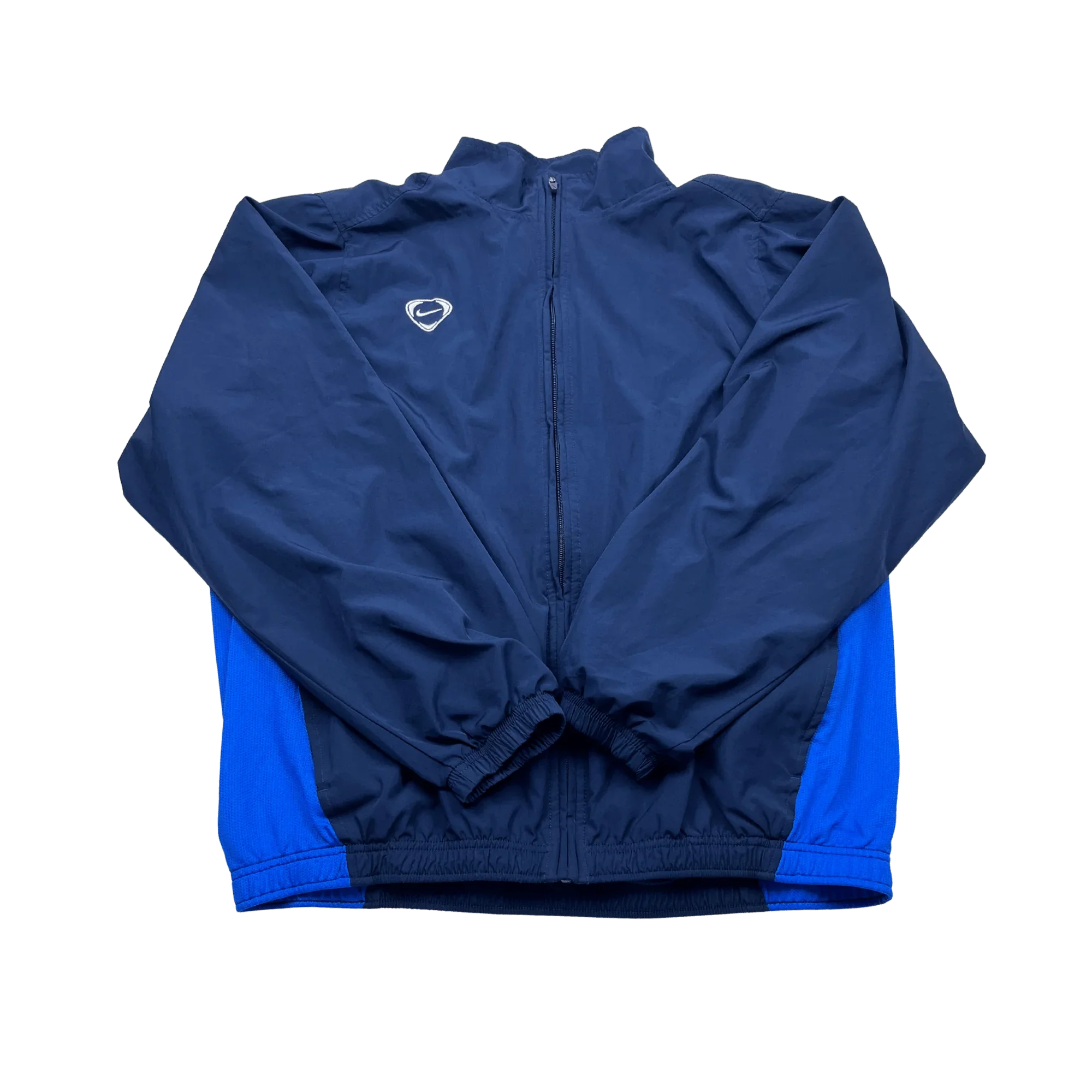 Nike Vintage Trainingsjacke blau oversize fit white swoosh von Kickvault mit durchgehendem Reißverschluss