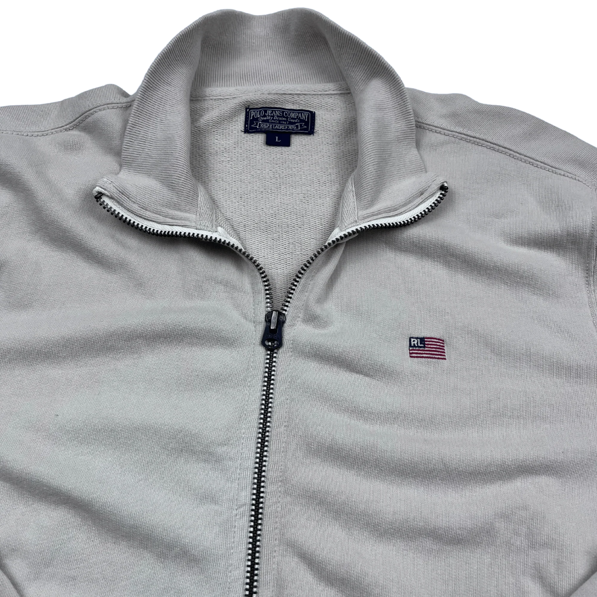 Polo Ralph Lauren Hoodie Vintage weißer Zip Hoodie mit kleinem US-Flaggen-Logo von Kickvault