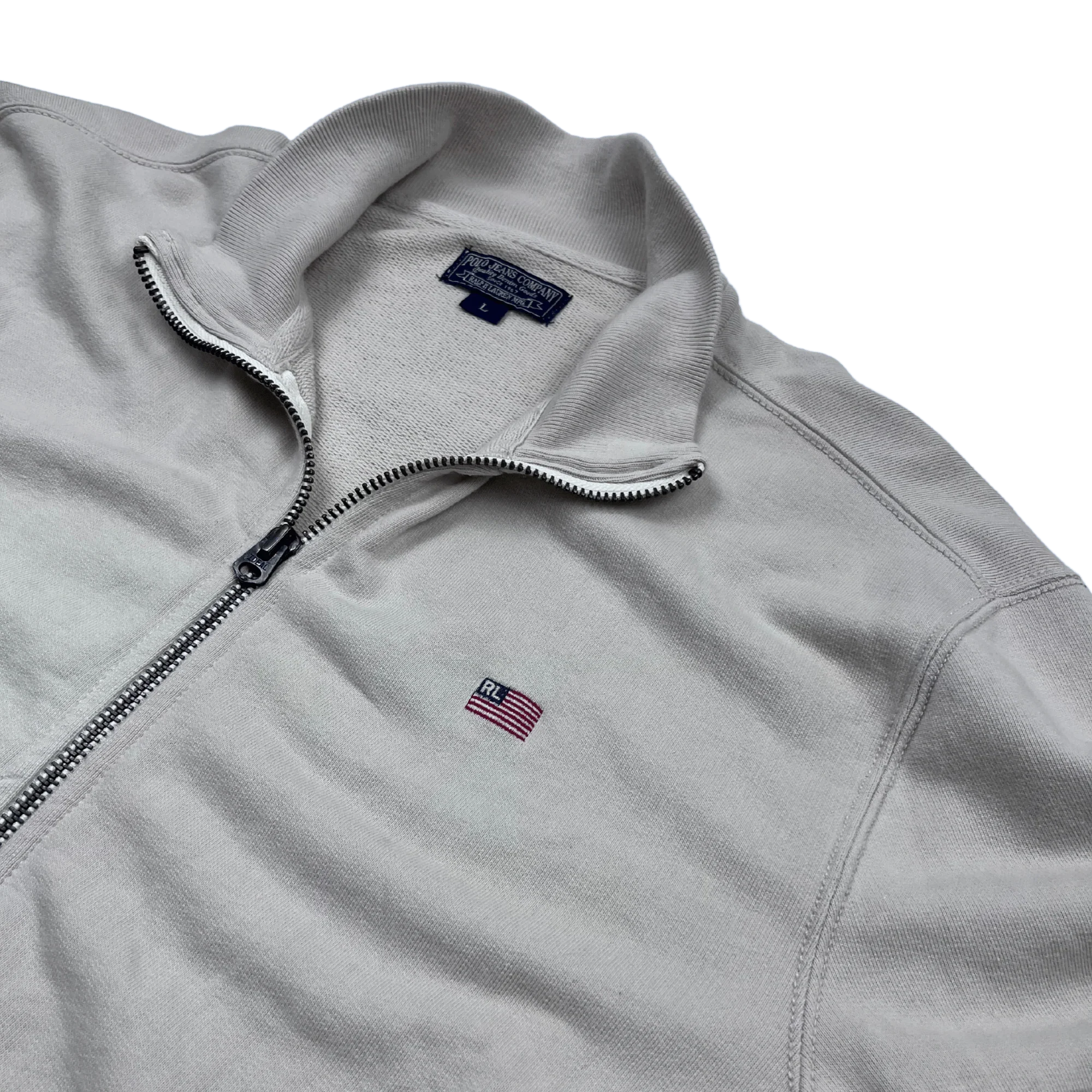 Polo Ralph Lauren Hoodie Vintage Zip Hoodie von Kickvault in hellgrauer Farbe mit kleinem Flaggenlogo
