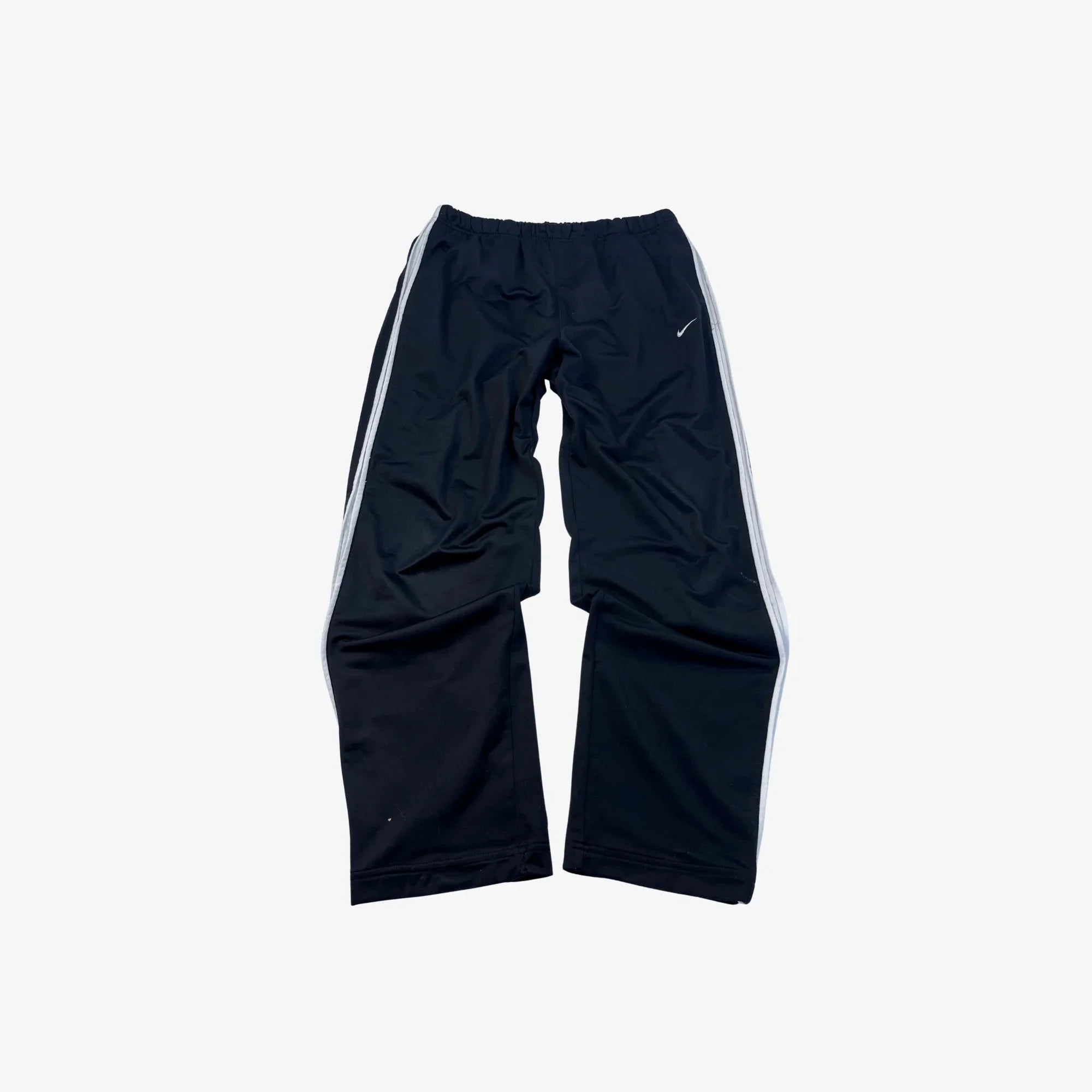 Vintage Nike schwarze trackpants mit weißen Seitenstreifen, elastischem Bund und lockerer Passform