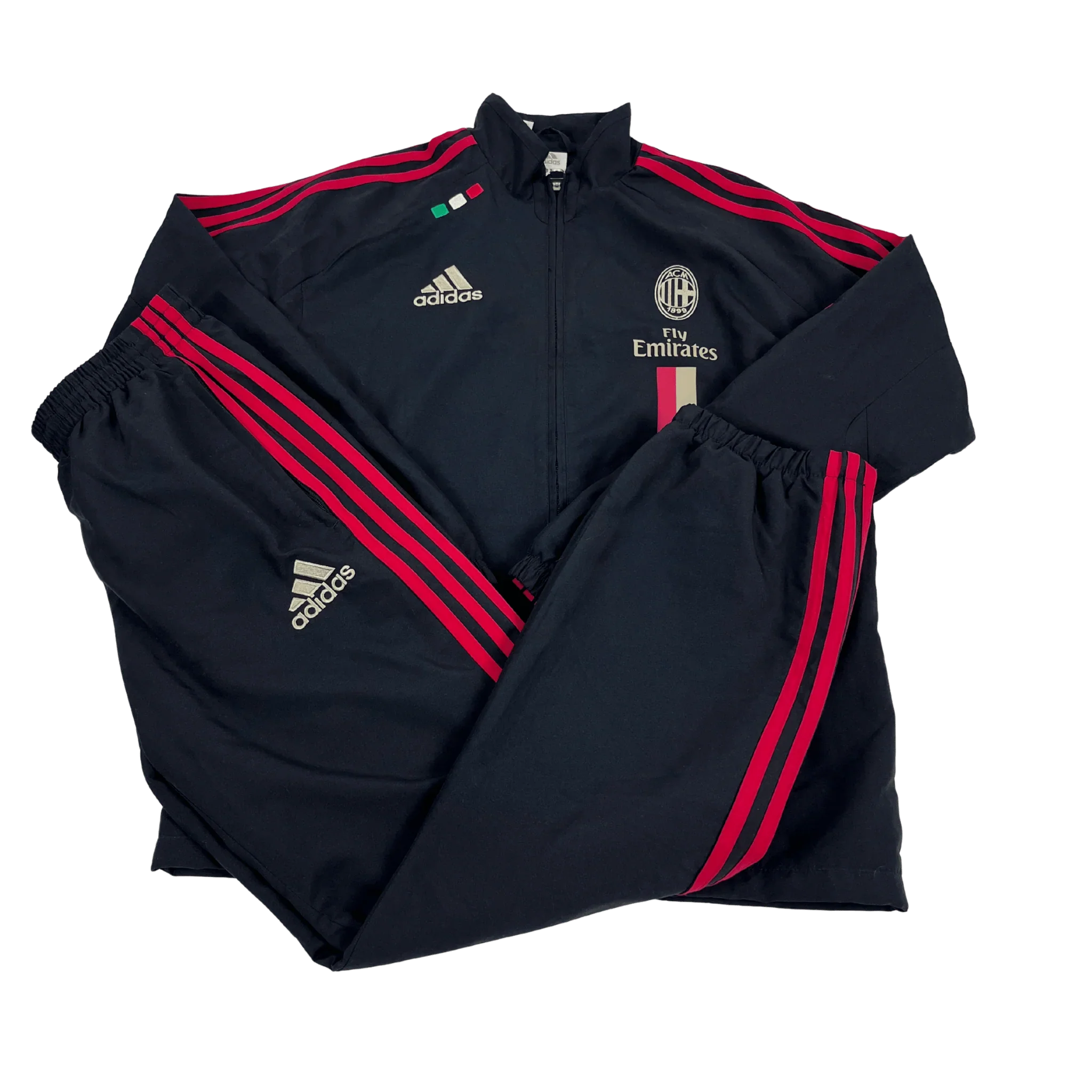 Adidas AC Milan Trainingsanzug in Schwarz mit roten Streifen und Vereinslogo von Kickvault