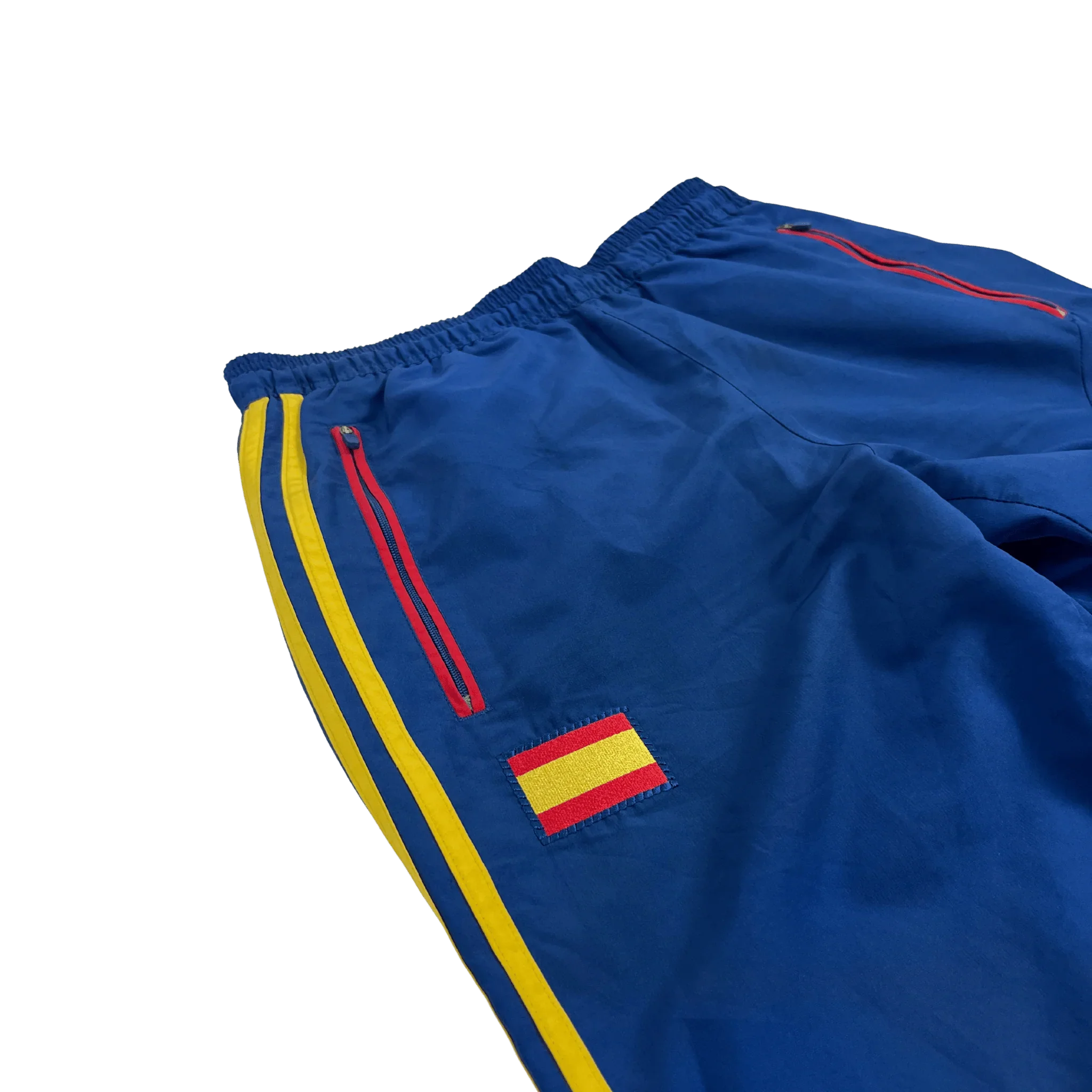 Kickvault Adidas Spanien Trainingsanzug blaue Trainingshose mit gelben Streifen und spanischer Flagge