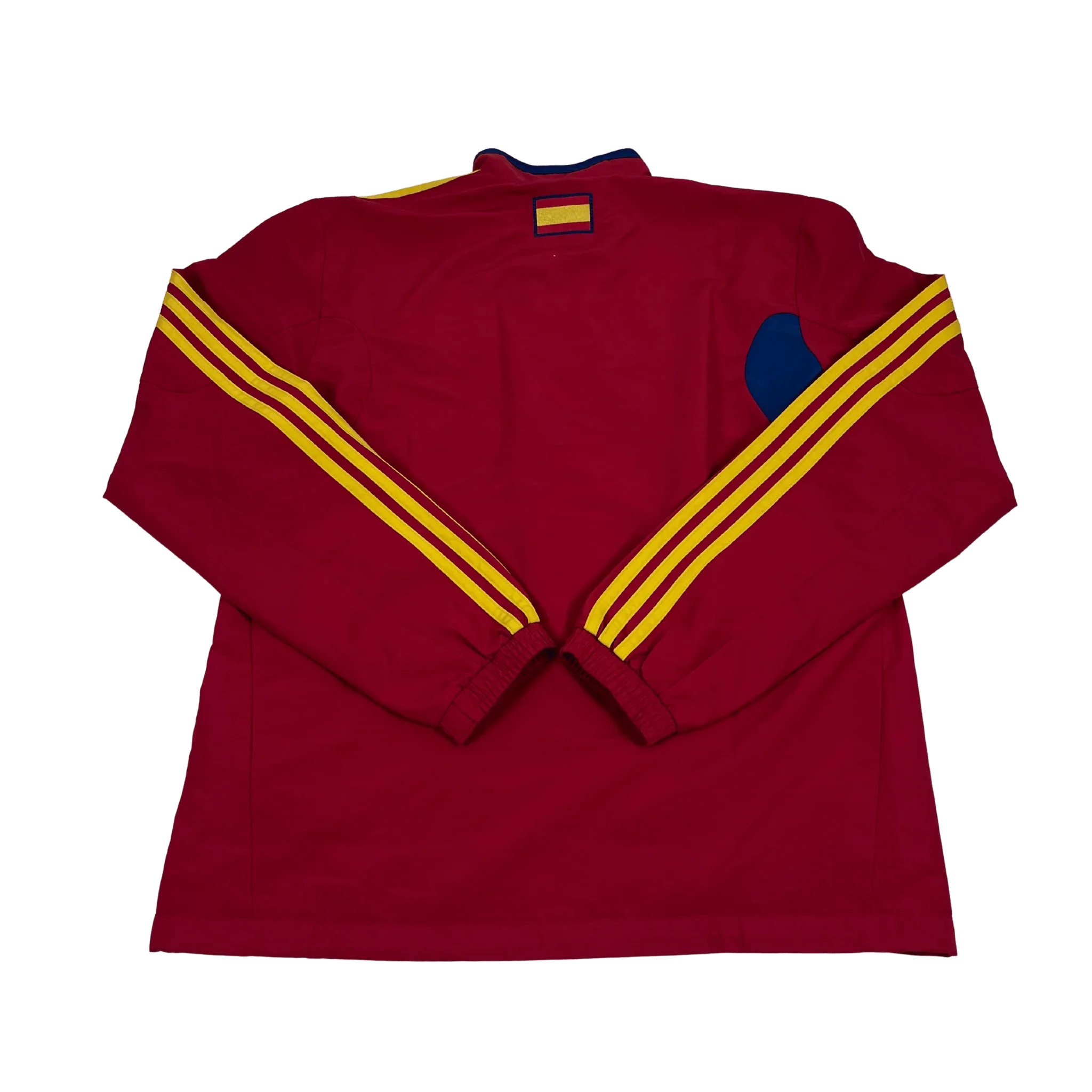 Rückansicht des Adidas Spanien Trainingsanzug in Rot mit gelben Streifen von Kickvault