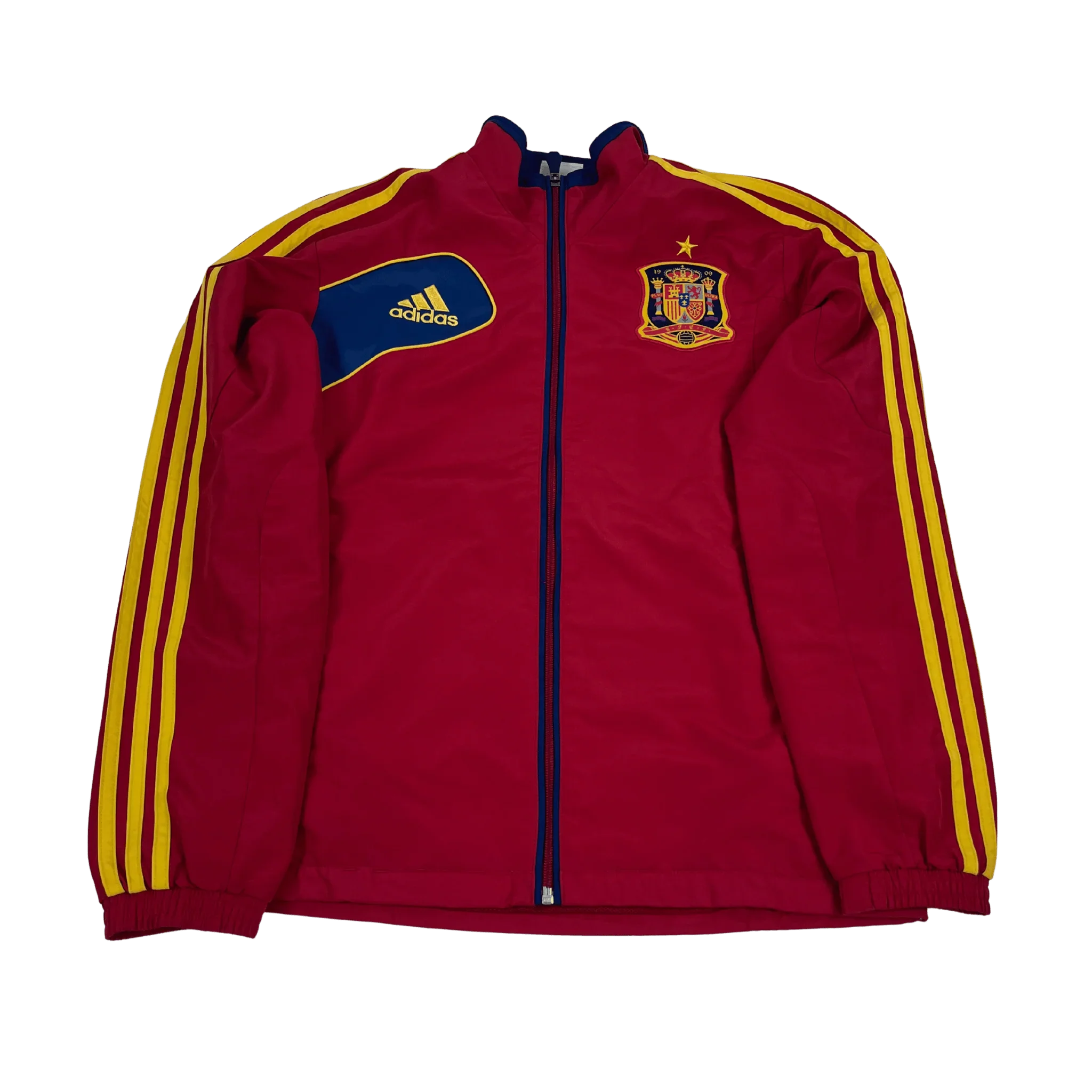 Adidas Spanien Trainingsanzug in Rot mit Gelben Streifen und Spanienwappen von Kickvault