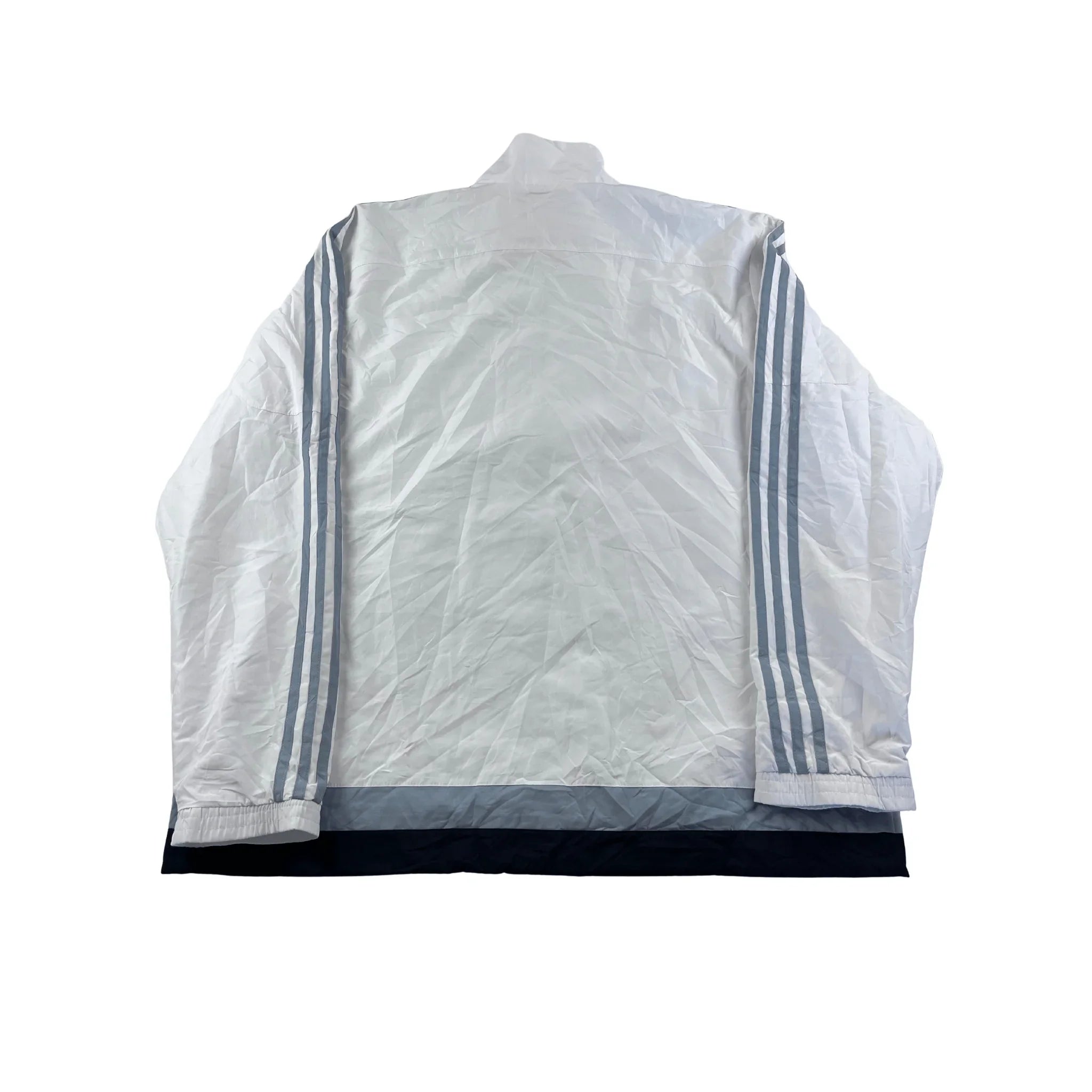 Adidas Track Jacket vintage jacke weiß 90er baggy trainingsfit Rückansicht mit Streifen an den Ärmeln
