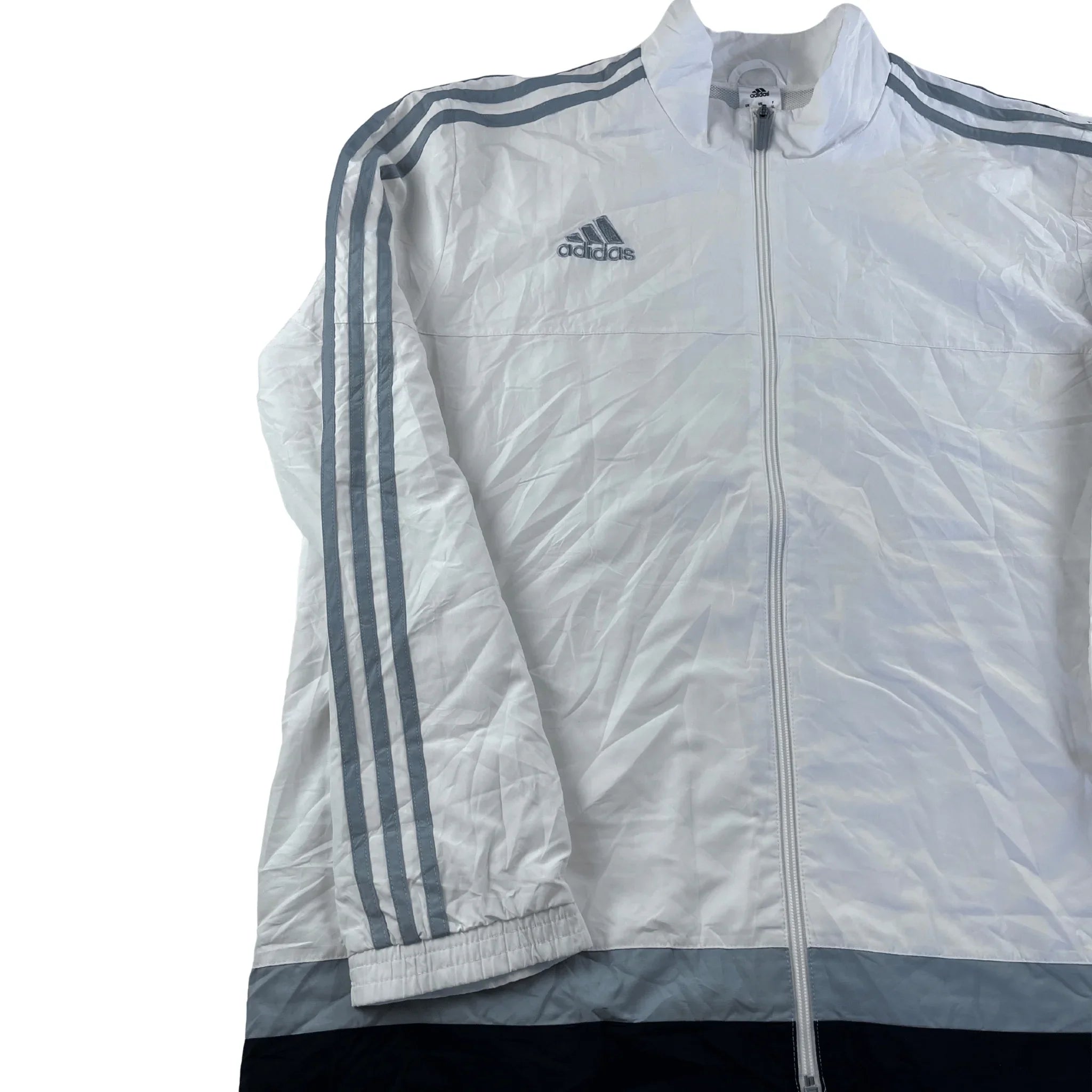 Adidas Track Jacket vintage jacke weiß 90er baggy trainingsfit mit kontrastierenden Streifen und Reißverschluss