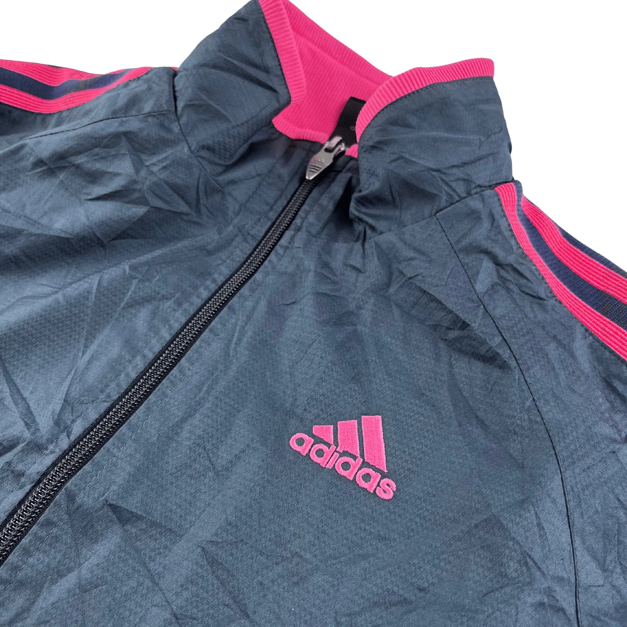 Adidas Trainingsjacke Damen Vintage in Grau mit pinken Streifen und Reißverschluss von Kickvault