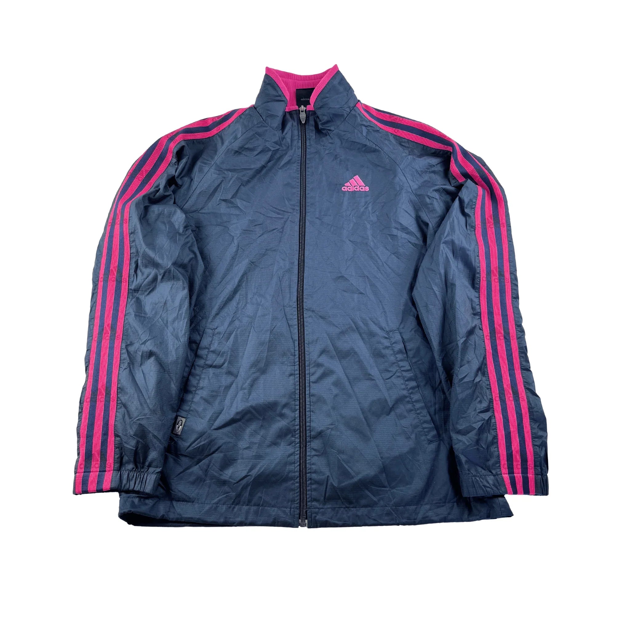 Adidas Trainingsjacke Damen Vintage in Dunkelblau mit pinken Streifen und Kickvault Logo