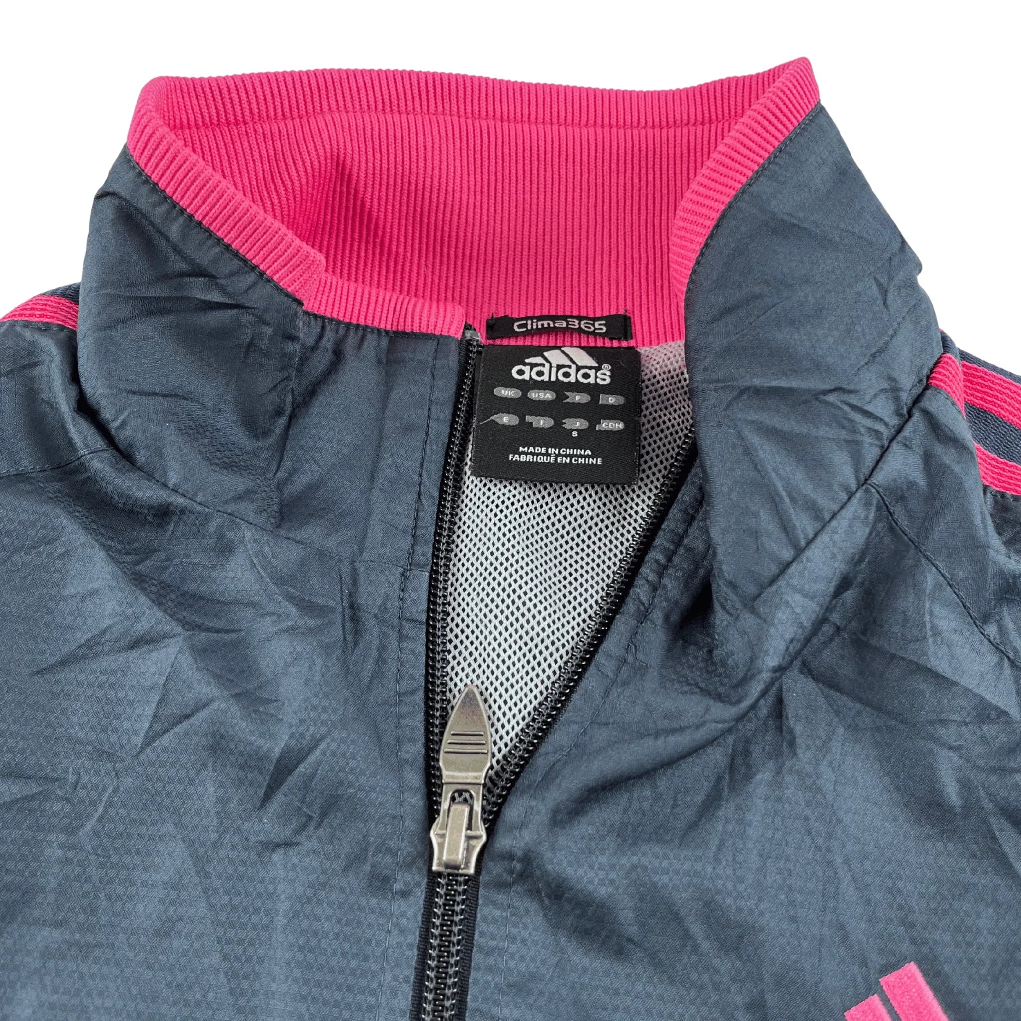 Adidas Trainingsjacke Damen Vintage mit Reißverschluss und pinkem Kragen von Kickvault