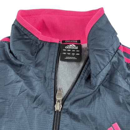 Adidas Trainingsjacke Damen Vintage mit Reißverschluss und pinkem Kragen von Kickvault