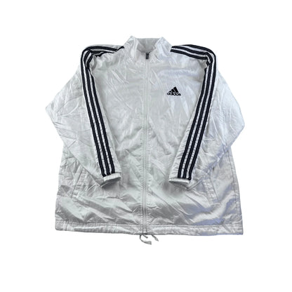 Adidas Trainingsjacke Sommer Weiß mit schwarzer 3-Streifen-Design und Reißverschluss vorne