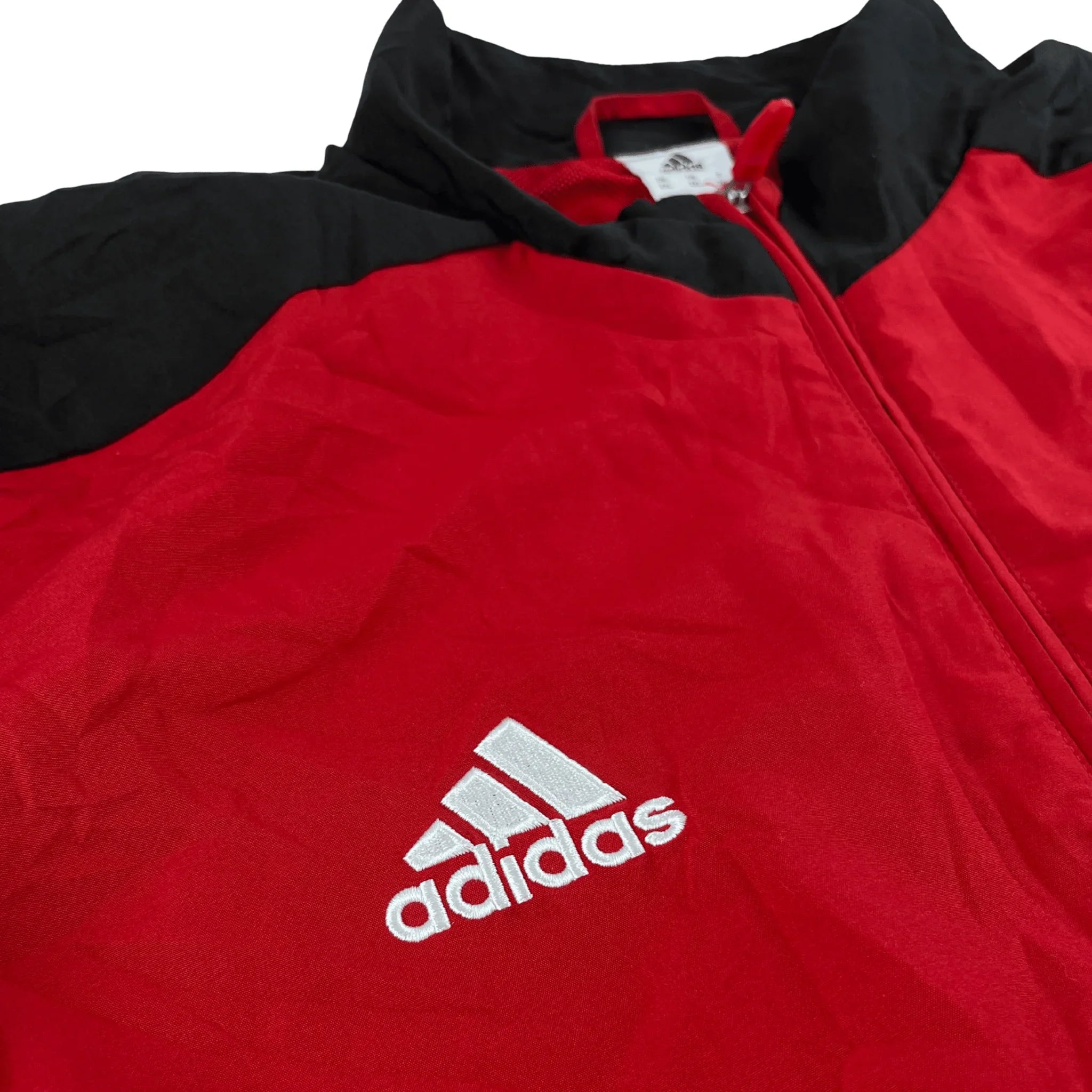 Adidas Trainingsjacke Vintage 2000er rot schwarz weiße streifen mit Reißverschluss und Logo