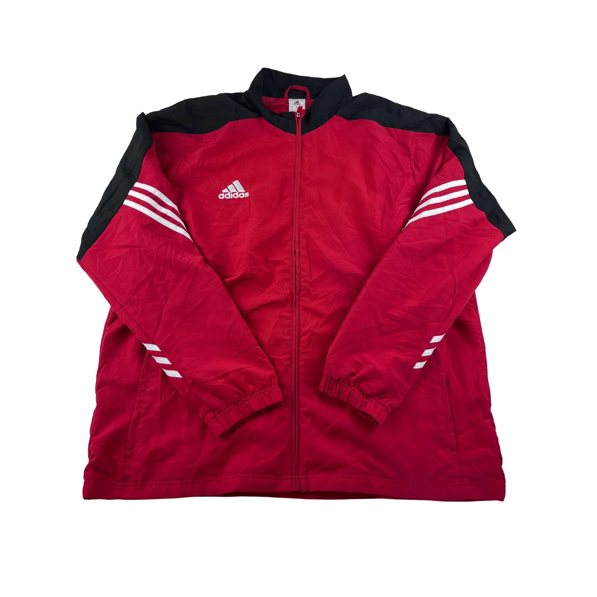 Adidas Trainingsjacke Vintage 2000er rot schwarz weiße streifen mit Reißverschluss und Elastikbündchen