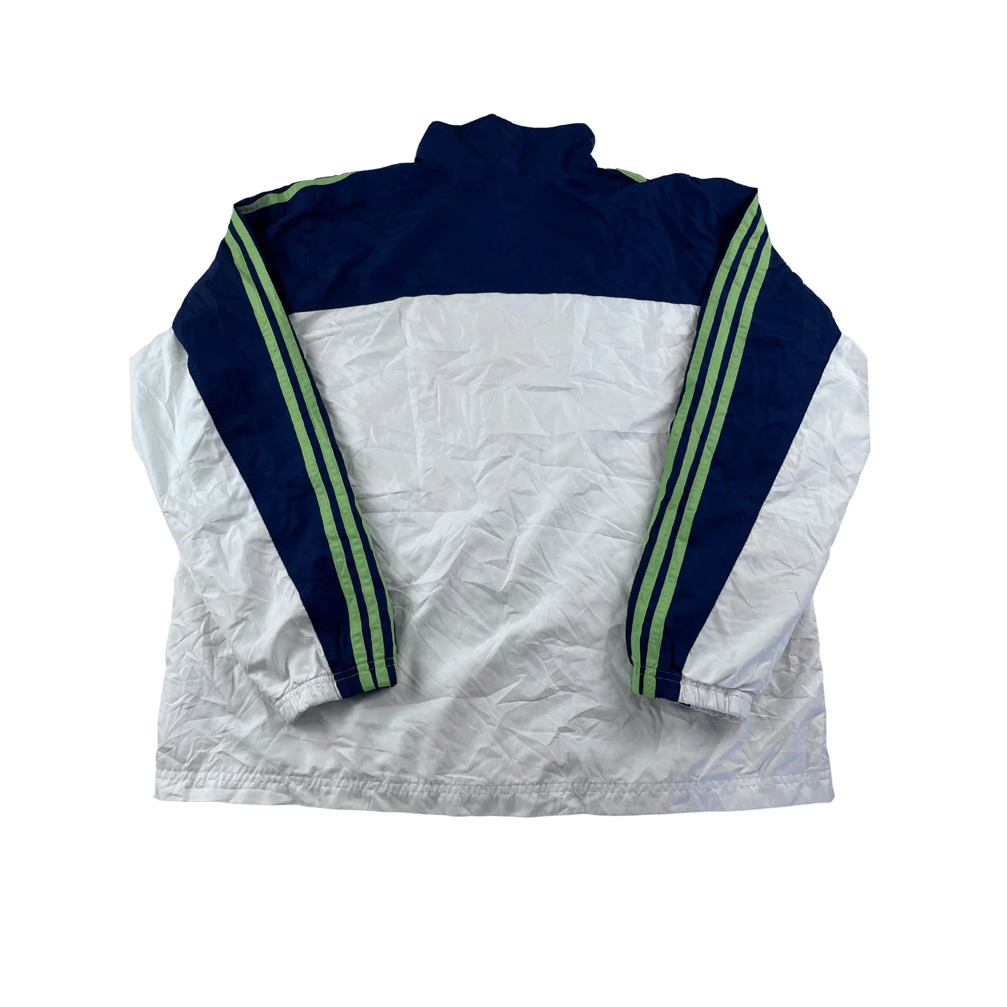 Adidas Trainingsjacke Vintage weiss blau mit langen Ärmeln und grünlichen Streifen am Arm