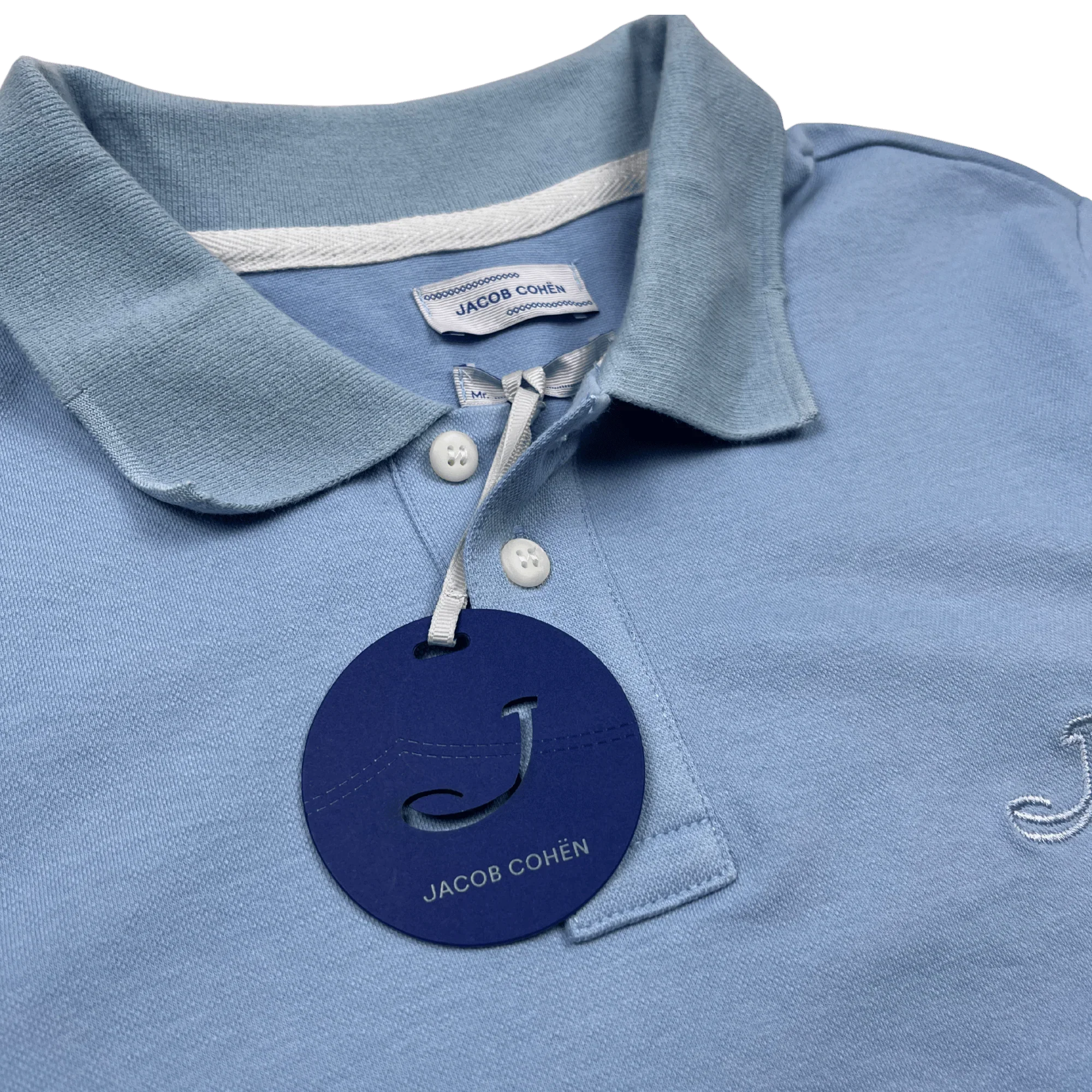 Jacob Cohen Poloshirt Blau mit weißem Knopfverschluss und gesticktem Logo von Kickvault