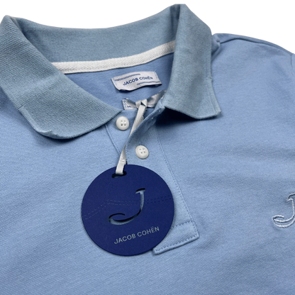 Jacob Cohen Poloshirt Blau mit weißem Knopfverschluss und gesticktem Logo von Kickvault