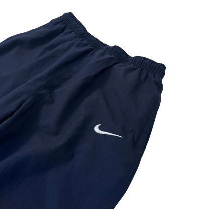 Dunkelblaue Nike Trackpants Vintage von Kickvault mit elastischem Bund und weißem Nike Logo