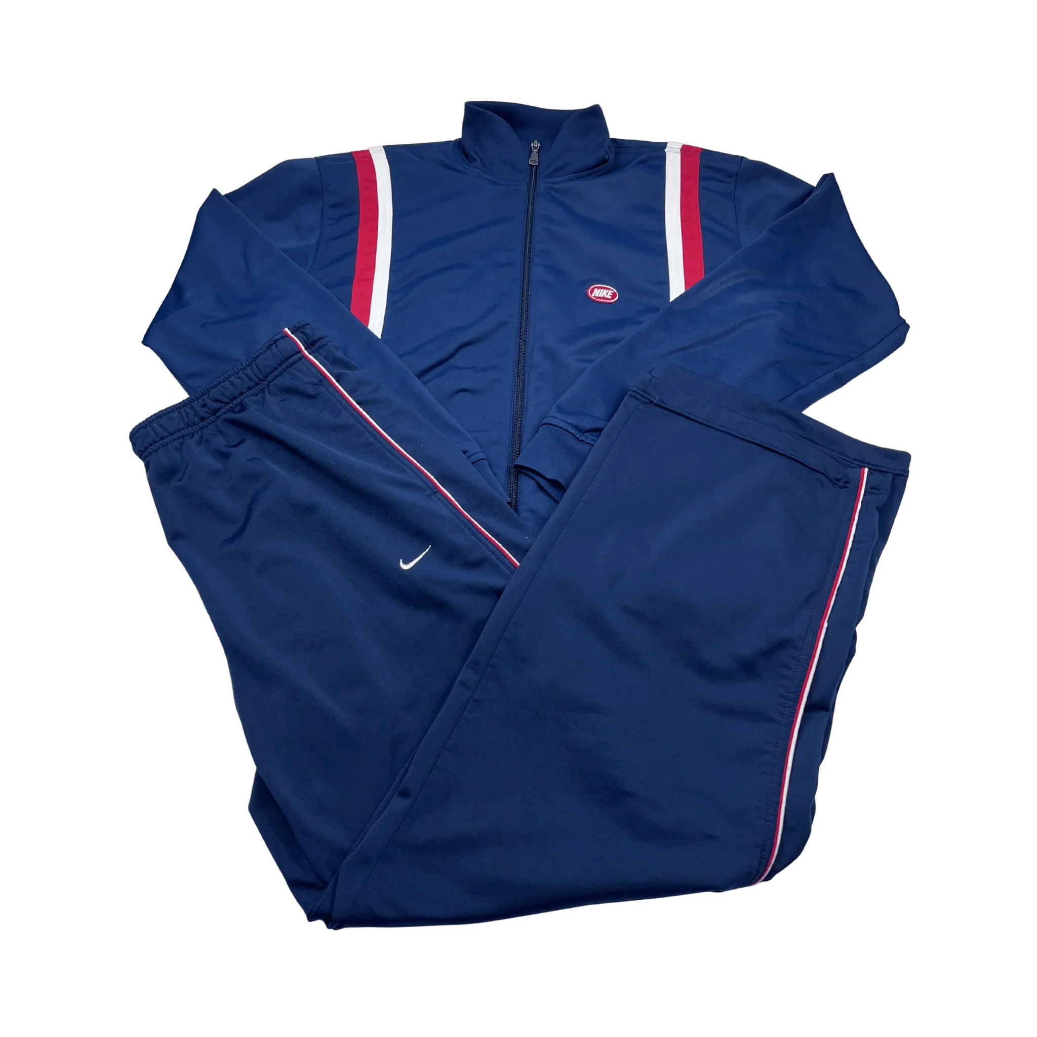 Kickvault Nike Trainingsanzug Vintage in Marineblau mit roten und weißen Streifen und Reißverschlussjacke