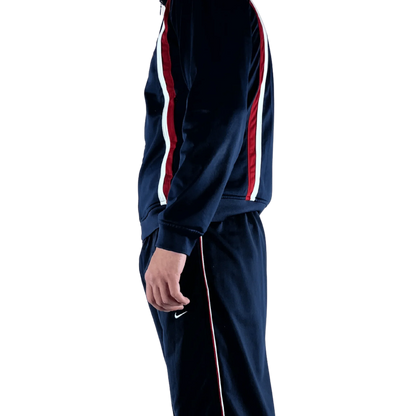 Kickvault Nike Trainingsanzug Vintage in Navyblau mit rot weißen Streifen und seitlichem Logo