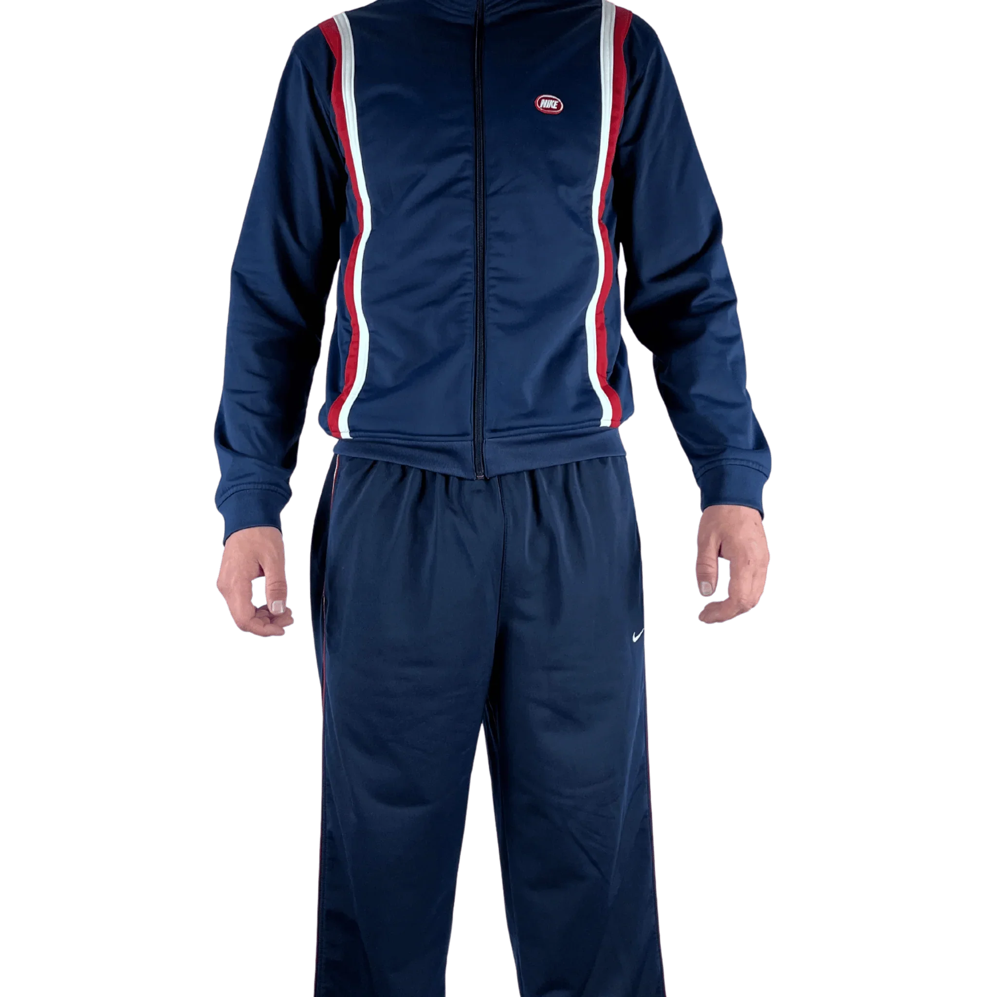 Nike Trainingsanzug Vintage in Dunkelblau mit roten und weißen Streifen von Kickvault