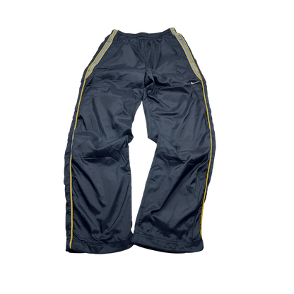 Nike vintage jogginghose gold streifen baggy fit open leg von Kickvault in dunkelblau mit goldenen Streifen