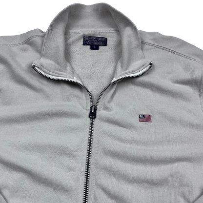 Polo Ralph Lauren Hoodie Vintage weißer Zip Hoodie mit kleinem US-Flaggen-Logo von Kickvault