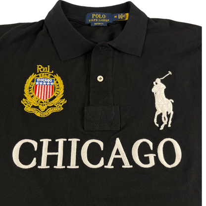 Schwarzes Ralph Lauren Big Pony Poloshirt Cheef kief mit Stickerei und Chicago-Schriftzug