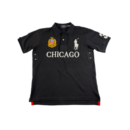 Schwarzes Ralph Lauren Big Pony Poloshirt Cheef kief mit Chicago Schriftzug und Stickereien
